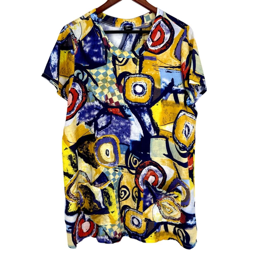 Shana Sz XL Wearable Art to Wear Colorful Abstract Artsy Blouse Shirt Top